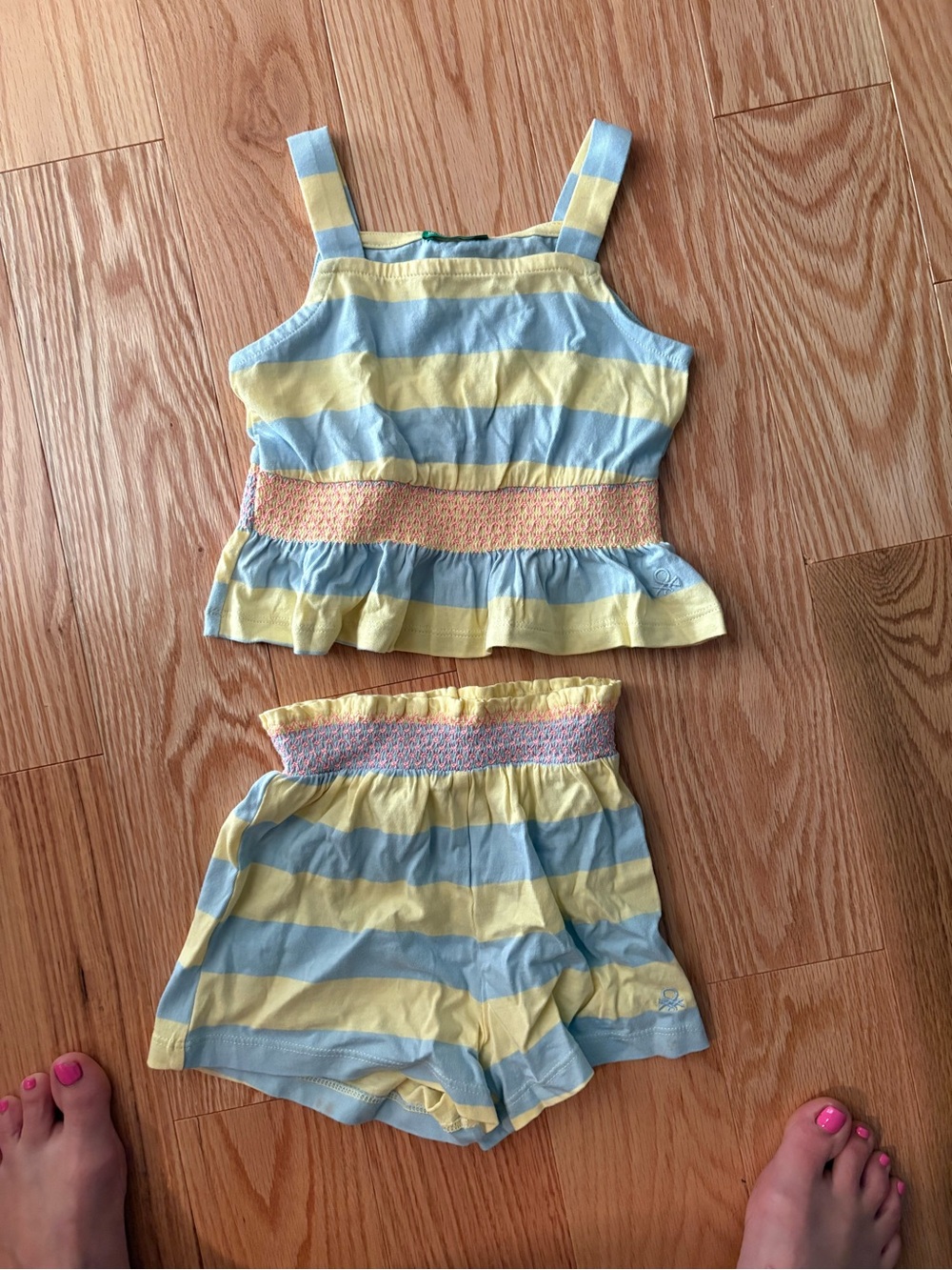 United Colors Of Benetton Yellow and Light Blue Striped Kids Matching Set